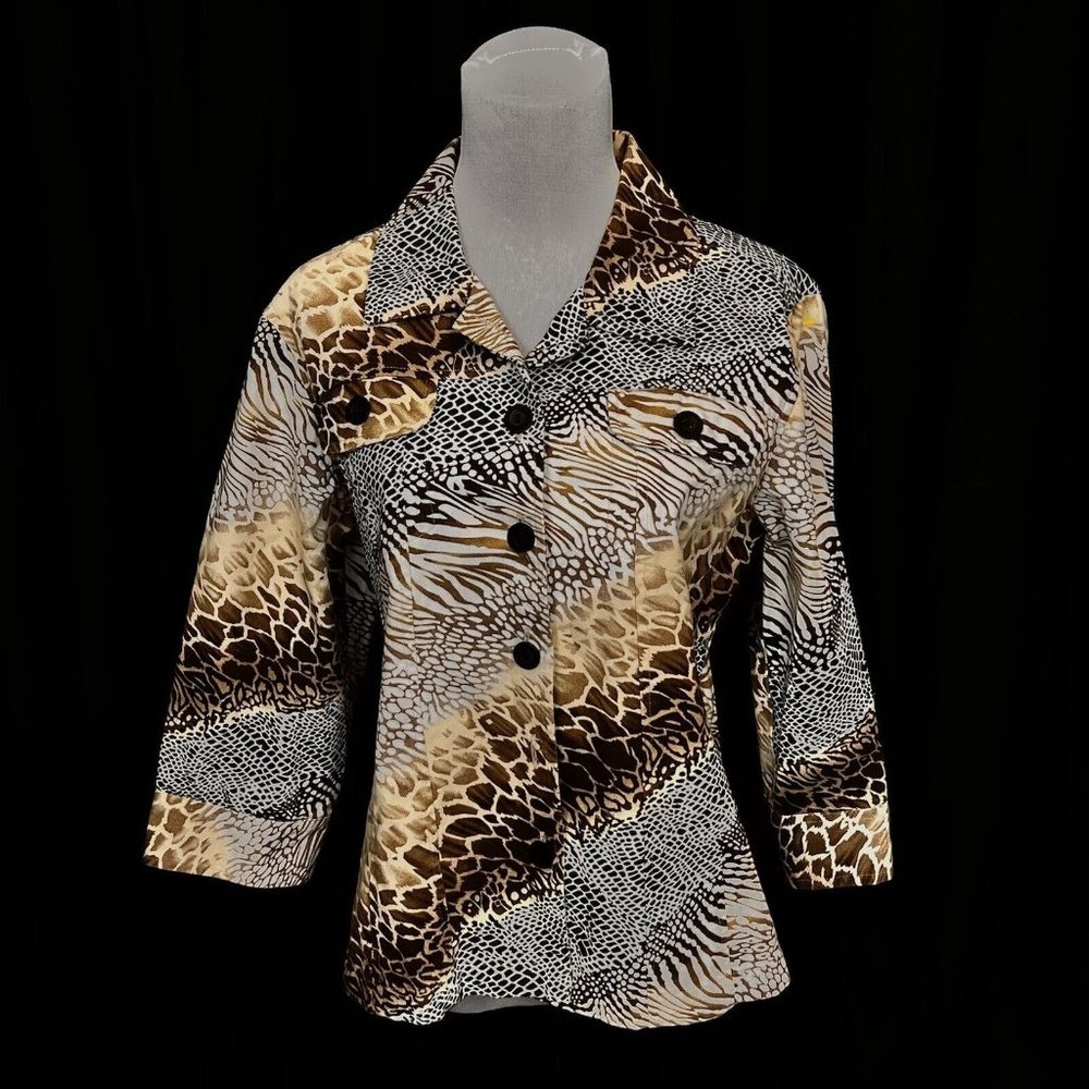 Westbound Womens Animal Print Jacket 3/4 Sleeve Safari Large Leopard Zebra Tiger